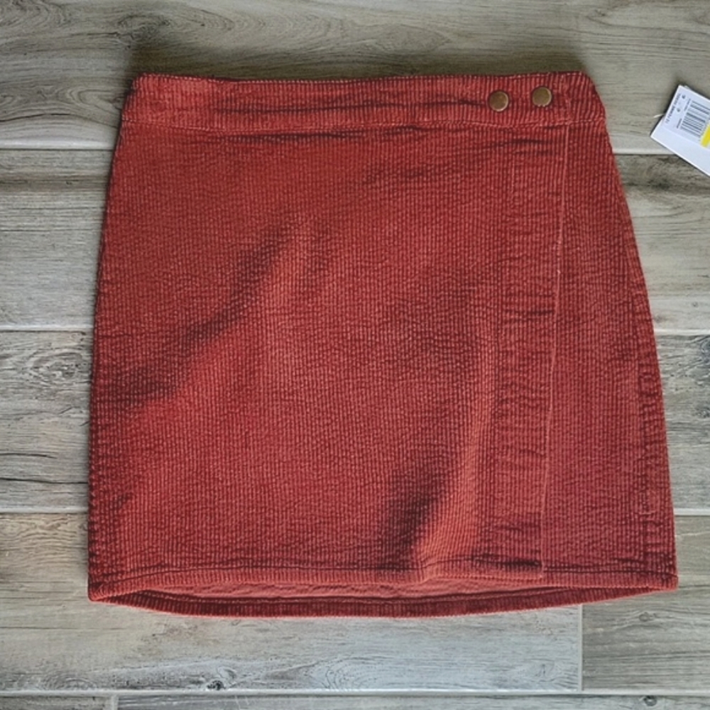 T.D.C. Contemporary NWT Red orange corduroy mini wrap skirt